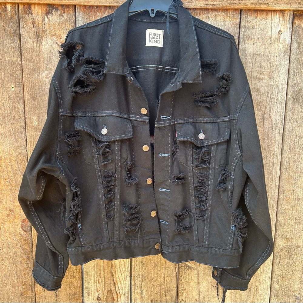 Denim Distressed Black Jacket